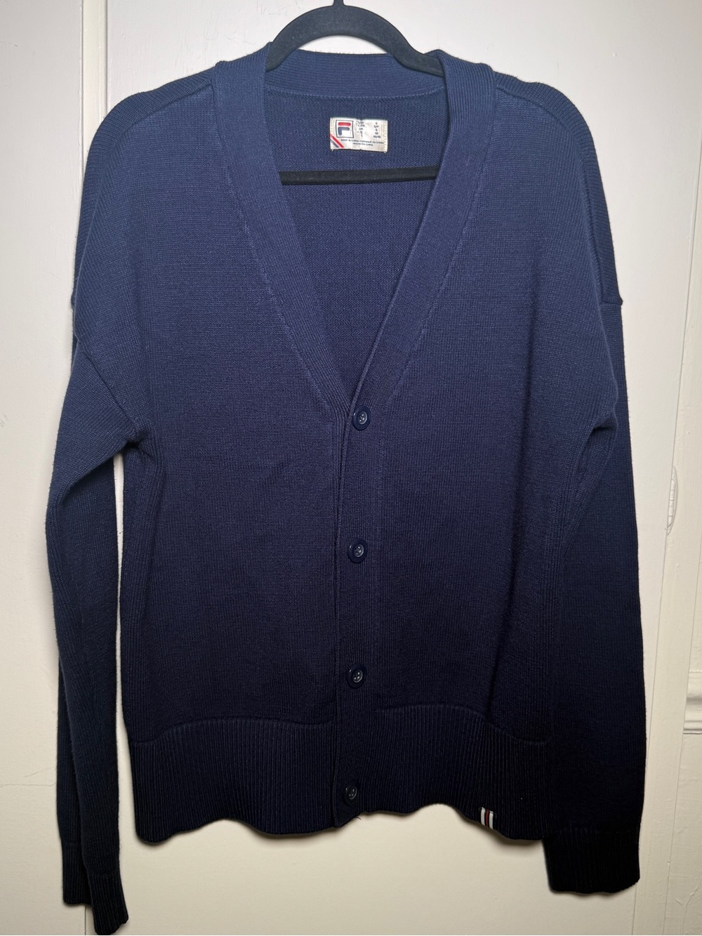 Fila Men's Navy Button-Front Cardigan Sweater Vintage Small